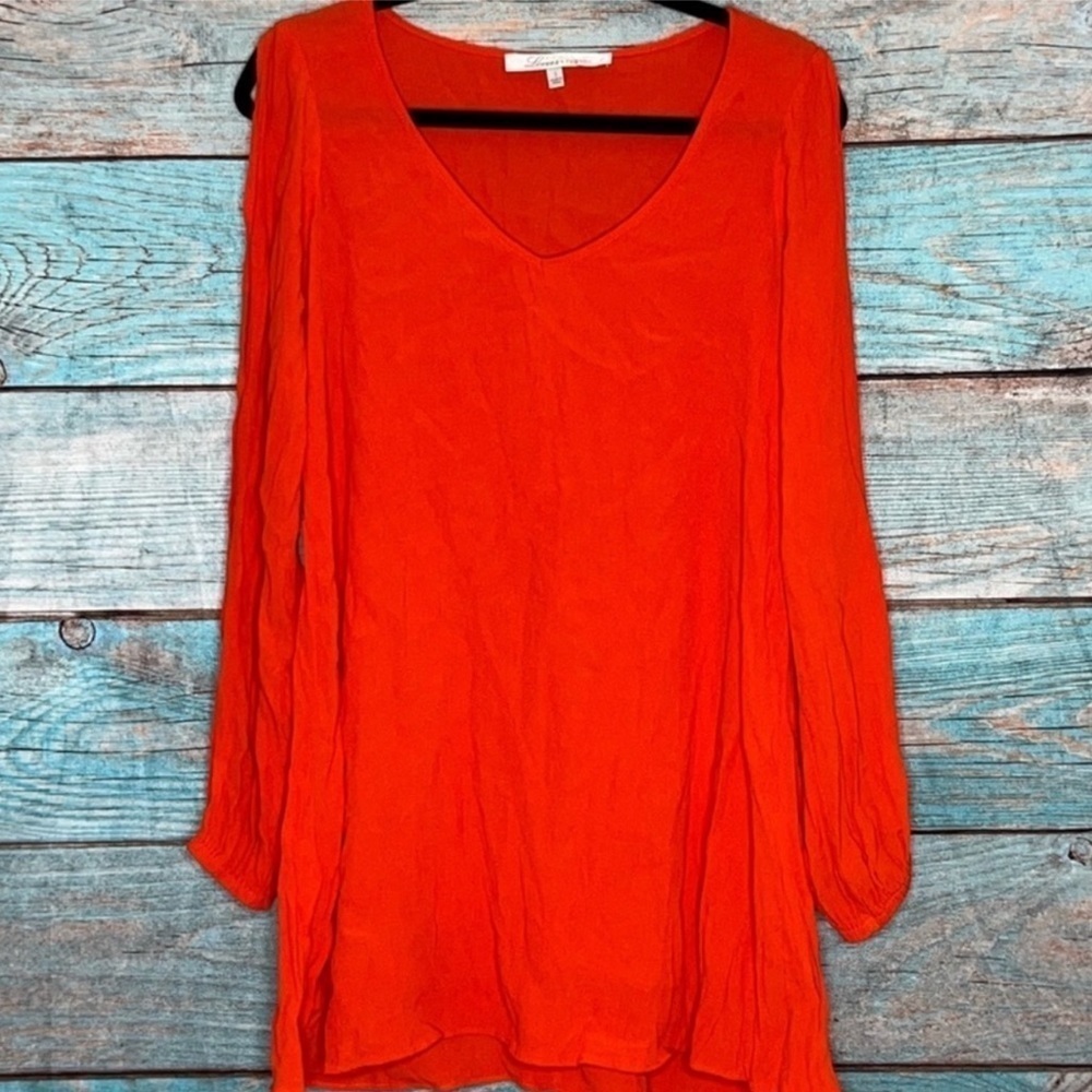Lovers + Friends Mini Dress‎ S V-neck Open Sleeve Red Orange Split Flirty Boho